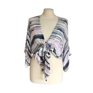 Olivaceous S Abstract Stripe Tie-Waist Dress Surrealist Boho Resortwear Poolside
